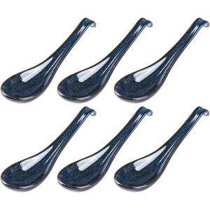image:imageVicrays Ceramic Soup Spoons Asian  Chinese Porcelain Soup Spoons Japanese 64 inch Ladle Serving Utensils for Ramen Dumplings Wonton Pho Miso Noodle Cereal Coffee Mugs  Set of 6 Blue