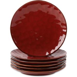image:imagevicrays Ceramic Dinner Plates Set  Porcelain 10 Inch Flat Steak Pasta Pizza Plate Home Party Restaurant Plate Scratch Resistant Microwave Oven and Dishwasher Safe Set of 6 BlueCherry Red