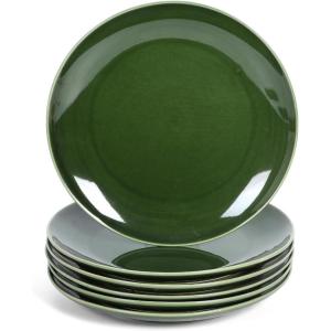 image:imagevicrays Ceramic Dinner Plates Set  Porcelain 10 Inch Flat Steak Pasta Pizza Plate Home Party Restaurant Plate Scratch Resistant Microwave Oven and Dishwasher Safe Set of 6 BlueShallow Green