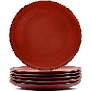 image:imagevicrays Ceramic Dinner Plates Set  Porcelain 10 Inch Flat Steak Pasta Pizza Plate Home Party Restaurant Plate Scratch Resistant Microwave Oven and Dishwasher Safe Set of 6 BlueShallow Cherry Red