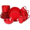 image:image24 Piece Ceramic Dinnerware Set VICRAYS Ceramic Dinner Plates Salad Plates Bowls Set Coffee Mug Set  Microwave amp Dishwasher Safe Scratch Resistant Perfect for Family Gatherings Dining Room Red
