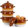 image:imagevicrays French Onion Soup Bowls with Lids and Handles 18 Ounce for Soup Beef Stew Chili Chip Resistant Dishwasher Microwave Safe Set of 4 BlueBrown