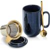 image:imagevicrays Ceramic Tea Mug Infuser  Large Cup 16 oz Hot Loose Steeping Handle Teacup with Leaf Infuser Spoon Lid  Tall Glazed Strainer Coffee Mug Microwave Safe  GreenBlue