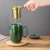 image:imagevicrays Ceramic Tea Mug Infuser  Large Cup 16 oz Hot Loose Steeping Handle Teacup with Leaf Infuser Spoon Lid  Tall Glazed Strainer Coffee Mug Microwave Safe  GreenGreen