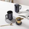 image:imagevicrays Ceramic Tea Mug Infuser  Large Cup 16 oz Hot Loose Steeping Handle Teacup with Leaf Infuser Spoon Lid  Tall Glazed Strainer Coffee Mug Microwave Safe  GreenBlue