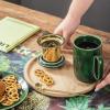 image:imagevicrays Ceramic Tea Mug Infuser  Large Cup 16 oz Hot Loose Steeping Handle Teacup with Leaf Infuser Spoon Lid  Tall Glazed Strainer Coffee Mug Microwave Safe  GreenGreen