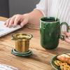image:imagevicrays Ceramic Tea Mug Infuser  Large Cup 16 oz Hot Loose Steeping Handle Teacup with Leaf Infuser Spoon Lid  Tall Glazed Strainer Coffee Mug Microwave Safe  GreenGreen