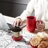 image:imagevicrays Ceramic Tea Mug Infuser  Large Cup 16 oz Hot Loose Steeping Handle Teacup with Leaf Infuser Spoon Lid  Tall Glazed Strainer Coffee Mug Microwave Safe  GreenScarlet Red