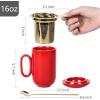 image:imagevicrays Ceramic Tea Mug Infuser  Large Cup 16 oz Hot Loose Steeping Handle Teacup with Leaf Infuser Spoon Lid  Tall Glazed Strainer Coffee Mug Microwave Safe  GreenScarlet Red