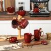 image:imagevicrays Ceramic Tea Mug Infuser  Large Cup 16 oz Hot Loose Steeping Handle Teacup with Leaf Infuser Spoon Lid  Tall Glazed Strainer Coffee Mug Microwave Safe  GreenCherry Red
