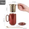 image:imagevicrays Ceramic Tea Mug Infuser  Large Cup 16 oz Hot Loose Steeping Handle Teacup with Leaf Infuser Spoon Lid  Tall Glazed Strainer Coffee Mug Microwave Safe  GreenCherry Red