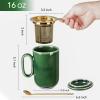 image:imagevicrays Ceramic Tea Mug Infuser  Large Cup 16 oz Hot Loose Steeping Handle Teacup with Leaf Infuser Spoon Lid  Tall Glazed Strainer Coffee Mug Microwave Safe  GreenGreen