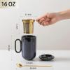 image:imagevicrays Ceramic Tea Mug Infuser  Large Cup 16 oz Hot Loose Steeping Handle Teacup with Leaf Infuser Spoon Lid  Tall Glazed Strainer Coffee Mug Microwave Safe  GreenBlue