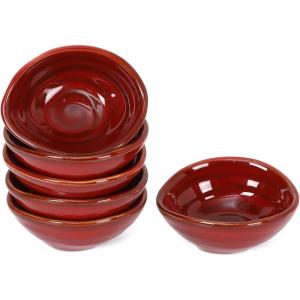 image:imagevicrays Ceramic Dipping Sauce Bowls  Small Charcuterie Dip Cups Cooking Prep Condiment Oil Dish Mini Tapas Plates for Soy Sushi Salsas Wasabi Appetizer Dessert  Set of 6 GreenCherry Red