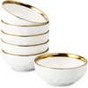image:imagevicrays Ceramic Salad Bowls Set for Kitchen Serving  32 Ounce Soup Bowls Pasta Bowls Chip Resistant Dishwasher Microwave Safe Large Fluted stoneware Set of 6 BeigeWhite with Golden