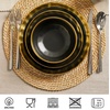 image:imagevicrays Ceramic Salad Bowls Set for Kitchen Serving  32 Ounce Soup Bowls Pasta Bowls Chip Resistant Dishwasher Microwave Safe Large Fluted stoneware Set of 6 BeigeBlack with Golden