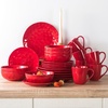 image:imagevicrays Ceramic Salad Bowls Set for Kitchen Serving  32 Ounce Soup Bowls Pasta Bowls Chip Resistant Dishwasher Microwave Safe Large Fluted stoneware Set of 6 BeigeScarlet Red