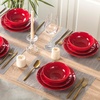 image:imagevicrays Ceramic Salad Bowls Set for Kitchen Serving  32 Ounce Soup Bowls Pasta Bowls Chip Resistant Dishwasher Microwave Safe Large Fluted stoneware Set of 6 BeigeScarlet Red