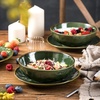 image:imagevicrays Ceramic Salad Bowls Set for Kitchen Serving  32 Ounce Soup Bowls Pasta Bowls Chip Resistant Dishwasher Microwave Safe Large Fluted stoneware Set of 6 BeigeGreen