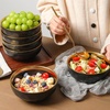 image:imagevicrays Ceramic Salad Bowls Set for Kitchen Serving  32 Ounce Soup Bowls Pasta Bowls Chip Resistant Dishwasher Microwave Safe Large Fluted stoneware Set of 6 BeigeBlack with Golden