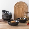 image:imagevicrays Ceramic Salad Bowls Set for Kitchen Serving  32 Ounce Soup Bowls Pasta Bowls Chip Resistant Dishwasher Microwave Safe Large Fluted stoneware Set of 6 BeigeBright Black