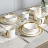 image:imagevicrays Ceramic Salad Bowls Set for Kitchen Serving  32 Ounce Soup Bowls Pasta Bowls Chip Resistant Dishwasher Microwave Safe Large Fluted stoneware Set of 6 BeigeWhite with Golden