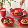 image:imagevicrays Ceramic Salad Bowls Set for Kitchen Serving  32 Ounce Soup Bowls Pasta Bowls Chip Resistant Dishwasher Microwave Safe Large Fluted stoneware Set of 6 BeigeScarlet Red