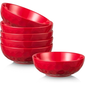 image:imagevicrays Ceramic Salad Bowls Set for Kitchen Serving  32 Ounce Soup Bowls Pasta Bowls Chip Resistant Dishwasher Microwave Safe Large Fluted stoneware Set of 6 BeigeScarlet Red