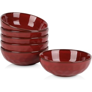 image:imagevicrays Ceramic Salad Bowls Set for Kitchen Serving  32 Ounce Soup Bowls Pasta Bowls Chip Resistant Dishwasher Microwave Safe Large Fluted stoneware Set of 6 BeigeCherry Red
