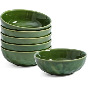 image:imagevicrays Ceramic Salad Bowls Set for Kitchen Serving  32 Ounce Soup Bowls Pasta Bowls Chip Resistant Dishwasher Microwave Safe Large Fluted stoneware Set of 6 BeigeGreen
