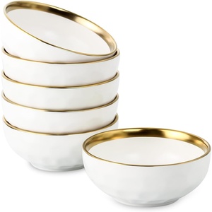 image:imagevicrays Ceramic Salad Bowls Set for Kitchen Serving  32 Ounce Soup Bowls Pasta Bowls Chip Resistant Dishwasher Microwave Safe Large Fluted stoneware Set of 6 BeigeWhite with Golden