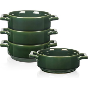 image:imagevicrays Ceramic Soup Bowls with Handles 24 Oz Porcelain Soup Crocks for French Onion Soup Cereal Beef Stew Chill Pasta Pot Pies Microwave and Oven Safe Set of 4 BlueGreen