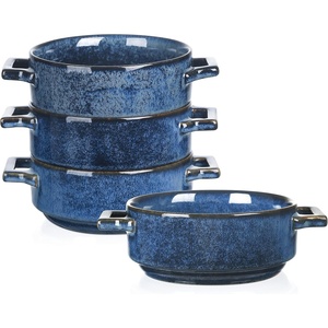 image:imagevicrays Ceramic Soup Bowls with Handles 24 Oz Porcelain Soup Crocks for French Onion Soup Cereal Beef Stew Chill Pasta Pot Pies Microwave and Oven Safe Set of 4 BlueBlue