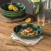 image:imagevicrays Salad Pasta Serving Bowls  Large Ceramic Wide Shallow Bowls Set 47 Ounces Big Dinner Plates Bowls Porcelain 10 Inch Low Flat Design Soup Bowl Microwave Dishwasher Safe GreenGreen