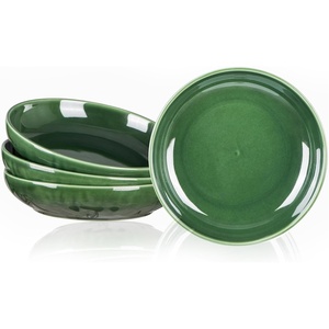 image:imagevicrays Salad Pasta Serving Bowls  Large Ceramic Wide Shallow Bowls Set 47 Ounces Big Dinner Plates Bowls Porcelain 10 Inch Low Flat Design Soup Bowl Microwave Dishwasher Safe GreenGreen