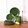 image:imageVicrays Ceramic 24 Pieces Dinnerware Set  Dinner Plates Salad Plates Cereal Bowls Set Service for 8  Scratch Resistant Microwave Oven Dishwasher Safe  Starry BlueShallow Green