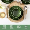 image:imageVicrays Ceramic 24 Pieces Dinnerware Set  Dinner Plates Salad Plates Cereal Bowls Set Service for 8  Scratch Resistant Microwave Oven Dishwasher Safe  Starry BlueShallow Green