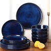 image:imageVicrays Ceramic 24 Pieces Dinnerware Set  Dinner Plates Salad Plates Cereal Bowls Set Service for 8  Scratch Resistant Microwave Oven Dishwasher Safe  Starry BlueBlue