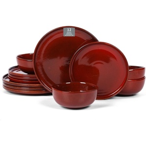 image:imageVicrays Ceramic 24 Pieces Dinnerware Set  Dinner Plates Salad Plates Cereal Bowls Set Service for 8  Scratch Resistant Microwave Oven Dishwasher Safe  Starry BlueCherry Red