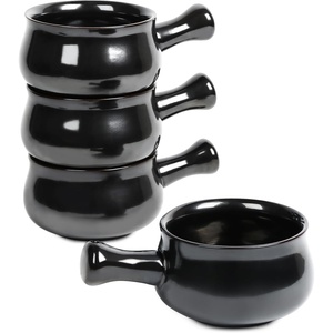 image:imagevicrays French Onion Soup Bowls With Handles 26 Ounce for Soup Chili Beef Stew Chip Resistant Dishwasher Microwave Safe Set of 4 GrayBlack