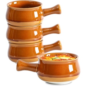 image:imagevicrays French Onion Soup Bowls With Handles 26 Ounce for Soup Chili Beef Stew Chip Resistant Dishwasher Microwave Safe Set of 4 GrayBrown