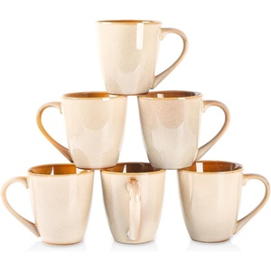 image:imagevicrays Coffee Mug Set 12 Ounce Set of 6 Ceramic Mug for Men Women Unique Glazed Mugs with Handle for Coffee Tea Milk Cocoa CerealBeigeBeige