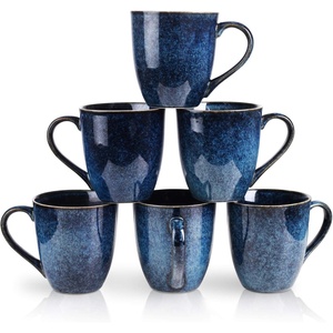 image:imagevicrays Coffee Mug Set 12 Ounce Set of 6 Ceramic Mug for Men Women Unique Glazed Mugs with Handle for Coffee Tea Milk Cocoa CerealBeigeBlue