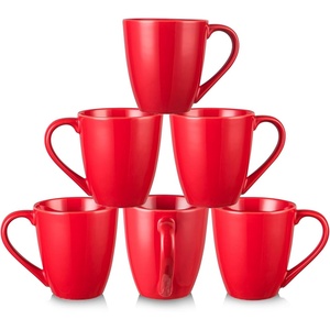 image:imagevicrays Coffee Mug Set 12 Ounce Set of 6 Ceramic Mug for Men Women Unique Glazed Mugs with Handle for Coffee Tea Milk Cocoa CerealBeigeRed
