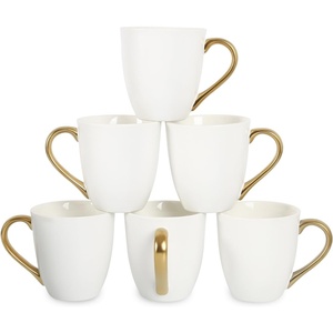 image:imagevicrays Coffee Mug Set 12 Ounce Set of 6 Ceramic Mug for Men Women Unique Glazed Mugs with Handle for Coffee Tea Milk Cocoa CerealBeigeWhite with Golden