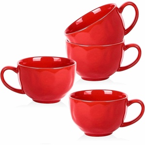 image:imagevicrays Jumbo Soup Mug Coffee Large  Ceramic Wide Oversized Extra Big Handle Bowls Latte Friends Mug Set Gaint Cereal Oatmeal Cappuccino Cup Set 27 oz  Cherry redRed