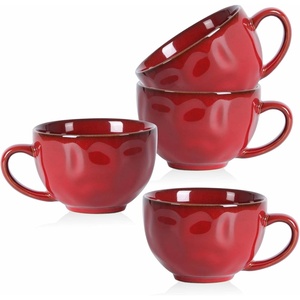 image:imagevicrays Jumbo Soup Mug Coffee Large  Ceramic Wide Oversized Extra Big Handle Bowls Latte Friends Mug Set Gaint Cereal Oatmeal Cappuccino Cup Set 27 oz  Cherry redCherry Red