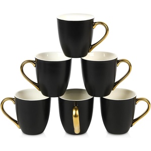 image:imagevicrays Coffee Mug Set 12 Ounce Set of 6 Ceramic Mug for Men Women Unique Glazed Mugs with Handle for Coffee Tea Milk Cocoa CerealYellowBlack with Golden