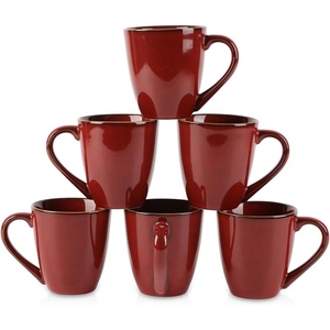 image:imagevicrays Coffee Mug Set 12 Ounce Set of 6 Ceramic Mug for Men Women Unique Glazed Mugs with Handle for Coffee Tea Milk Cocoa CerealYellowCherry Red
