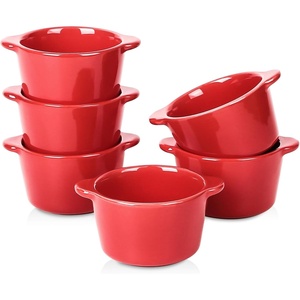 image:imageCreme Brulee Ramekins Ceramic Bowls  VICRAYS Mini Custard Cups 8 oz oven Safe Bowls Souffle Dishes for Baking Individual Casserole Dipping Sauce Set of 6 RedScarlet Red